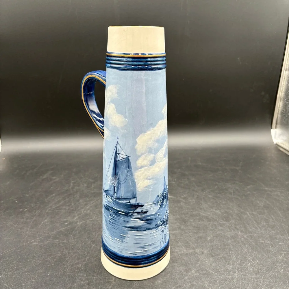 Vtg Rare HTF HandPainted 1907 Sarreguemines Ceramic Tall Pitcher Dutch